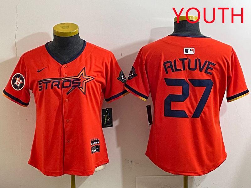 Youth Houston Astros #27 Altuve Orange Three generations Joint Name 2025 Nike MLB Jersey style 4124->youth mlb jersey->Youth Jersey